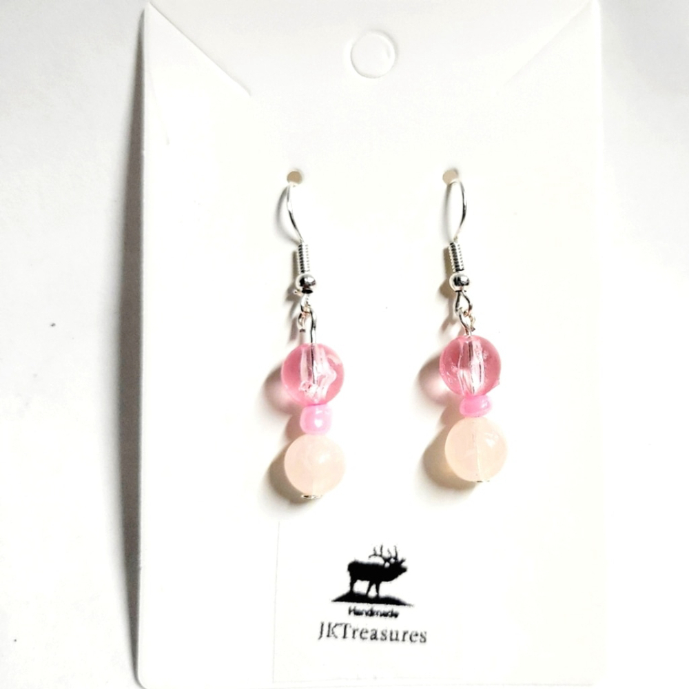 Rose Quartz Crystal Pink Glass Dangle Earrings